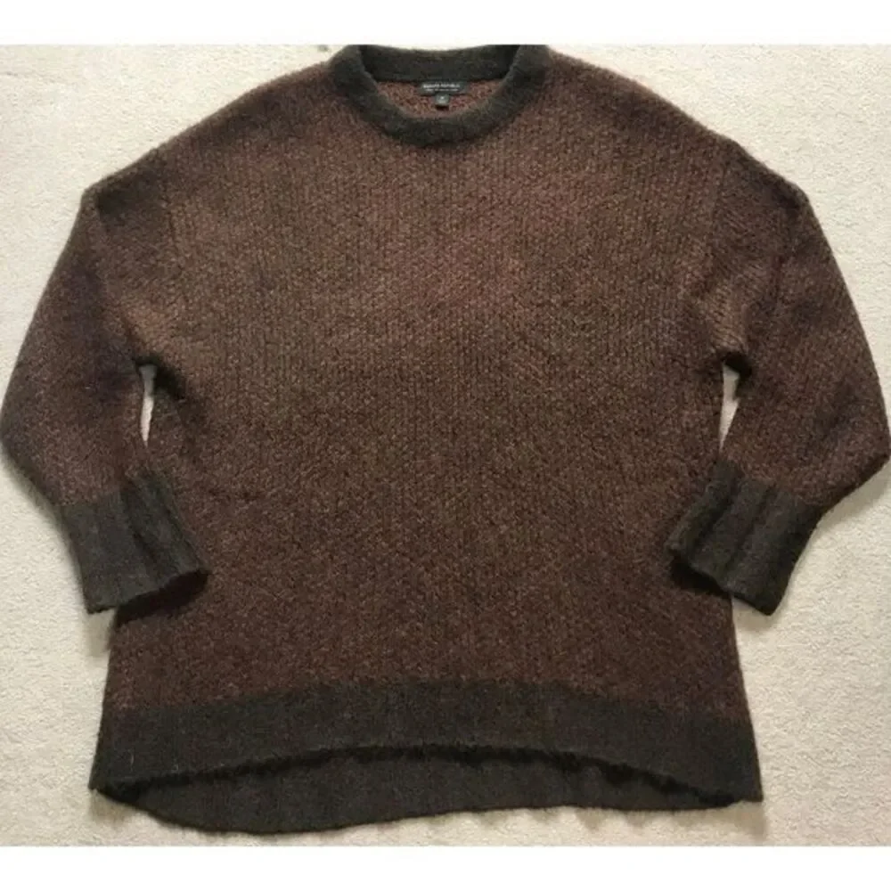 Banana Republic Italian Yarn Brown Alpaca Textured Crew Neck Sweater Size M